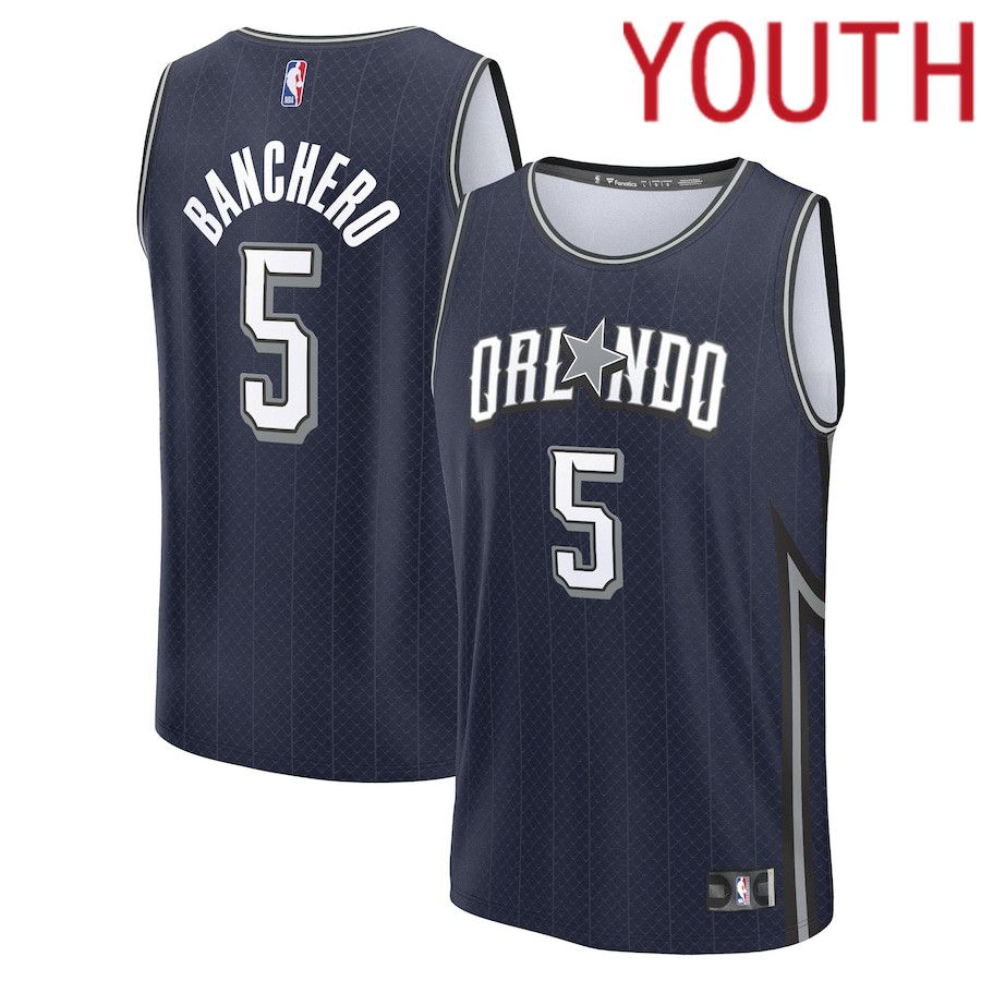 Youth Orlando Magic #5 Paolo Banchero Fanatics Branded Navy City Edition 2023-24 Fast Break NBA Jersey->youth nba jersey->Youth Jersey